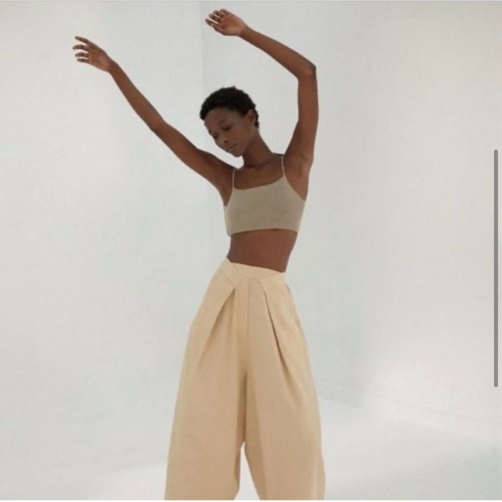 Monica Cordera Knit Tie Backless Crop Linen Top Beige Knit